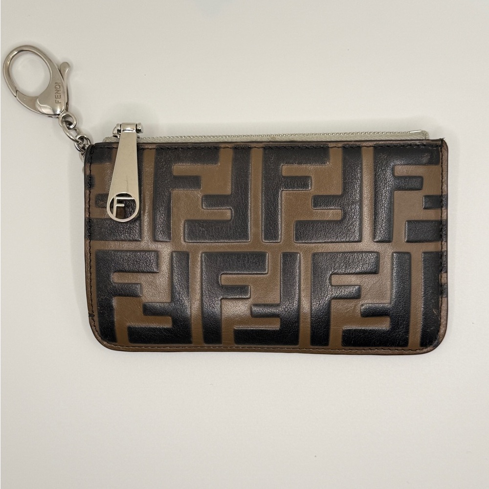 Fendi Black & Brown FF Logo Zip Pouch with Clasp
